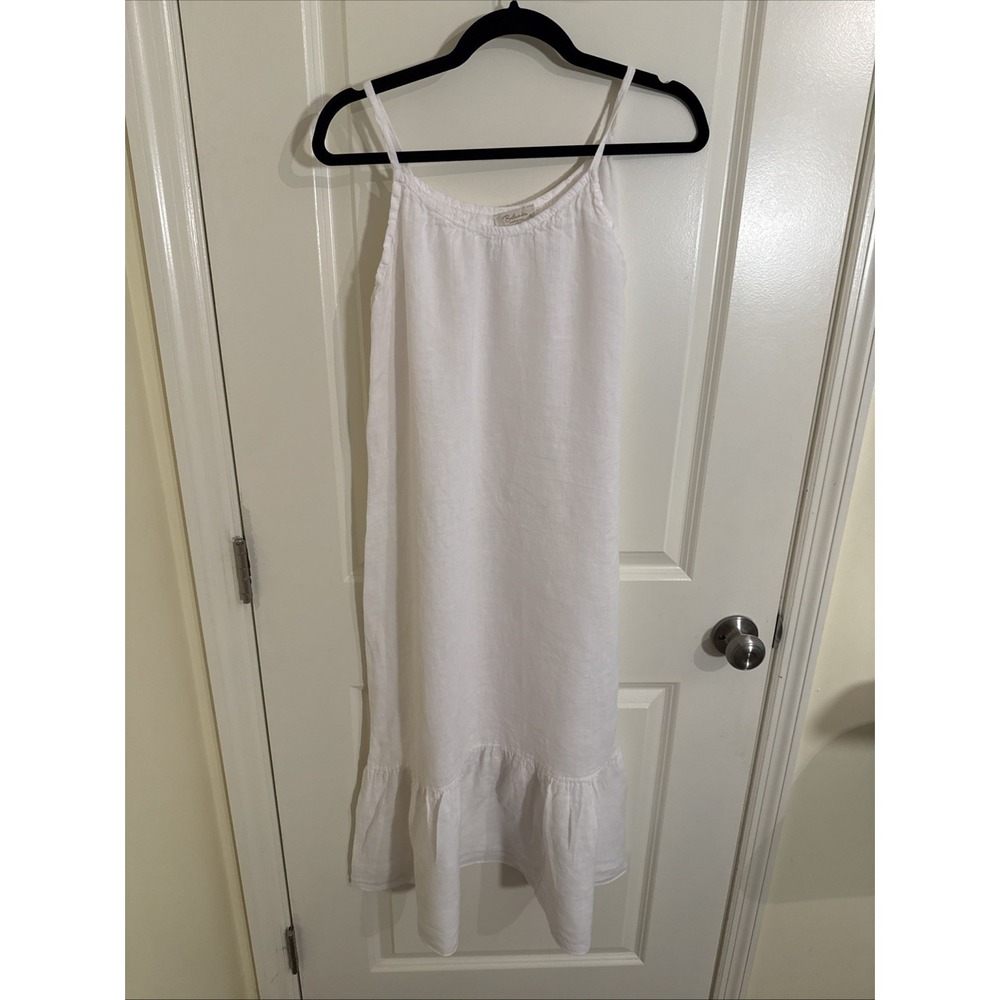 BELLAMBRA 100% Linen Ruffle Slip Dress White Minimalist Cottagecore Angelcore S